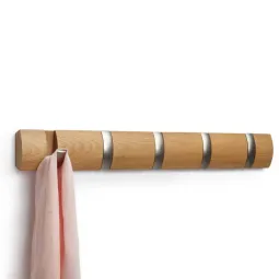 Cuier cu 5 carlige rabatabile Umbra Flip natural