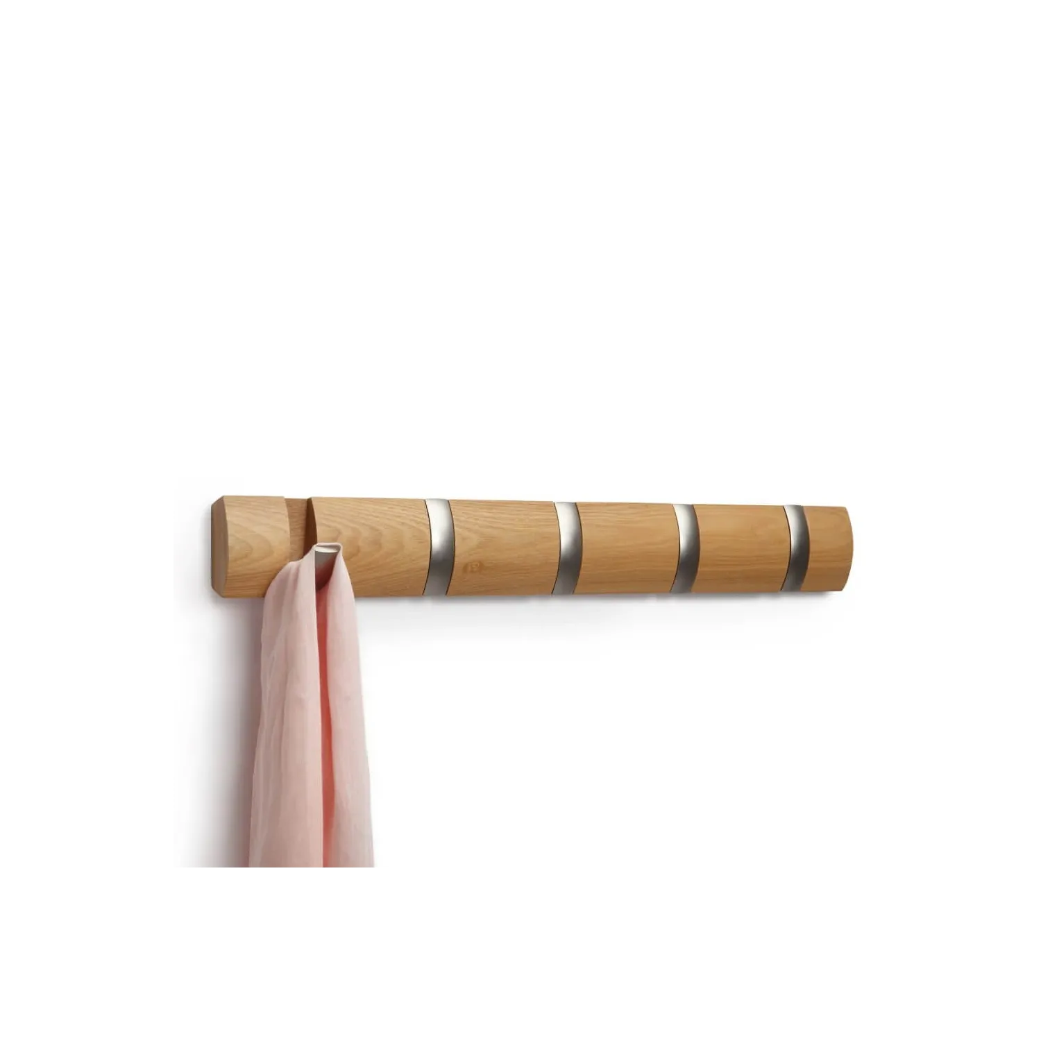 Cuier cu 5 carlige rabatabile Umbra Flip natural
