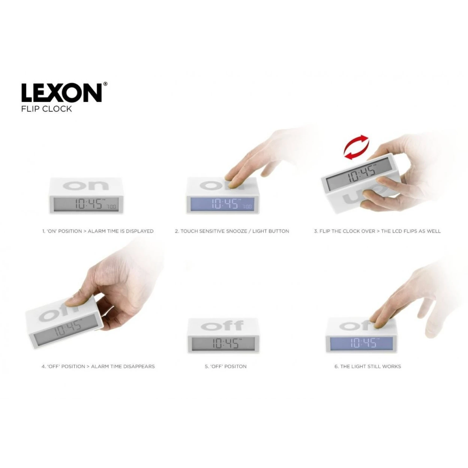 Ceas inteligent cu alarma Lexon Flip+ snow