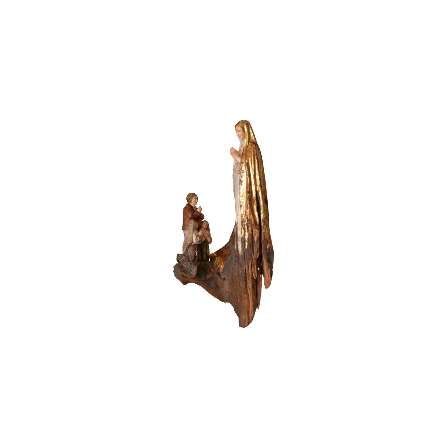 Statueta lemn aurit "Fatima si copiii", 34cm