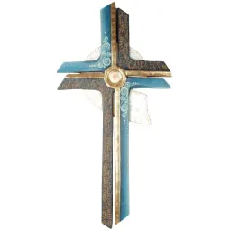Cruce din lemn placat cu aur "Contemplatie", 40cm
