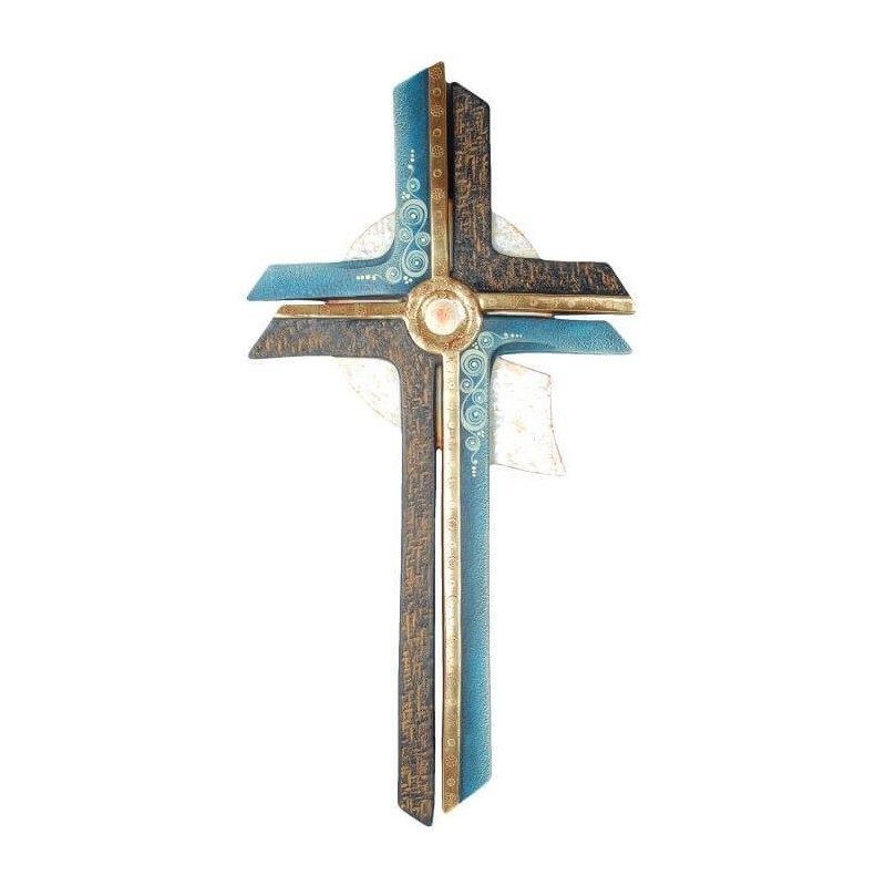Cruce din lemn placat cu aur "Contemplatie", 40cm