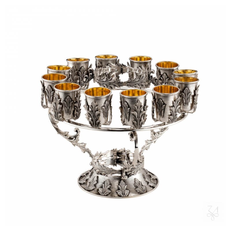 Suport sticla cu 12 pahare argint masiv Acanthus