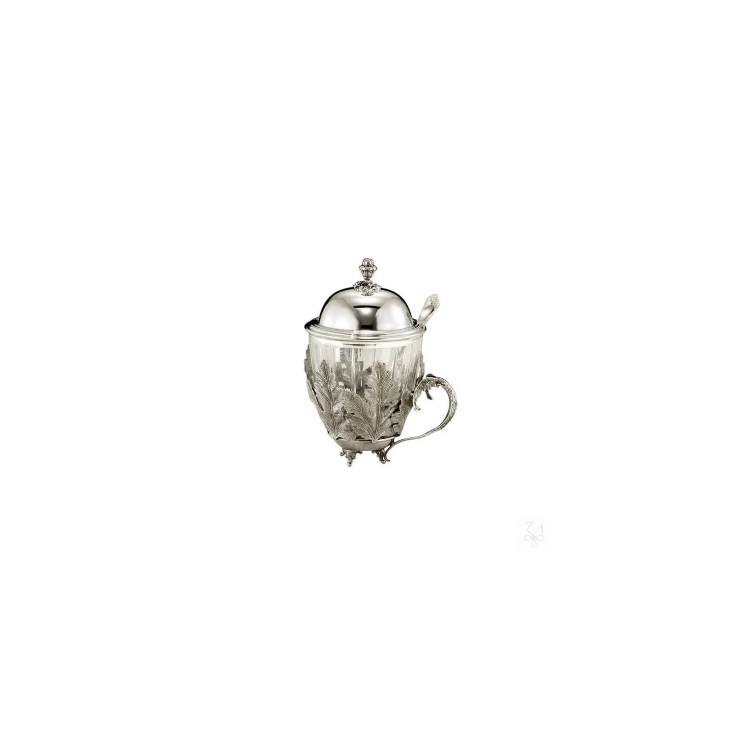 Cana ceai argint masiv si cristal Acanthus
