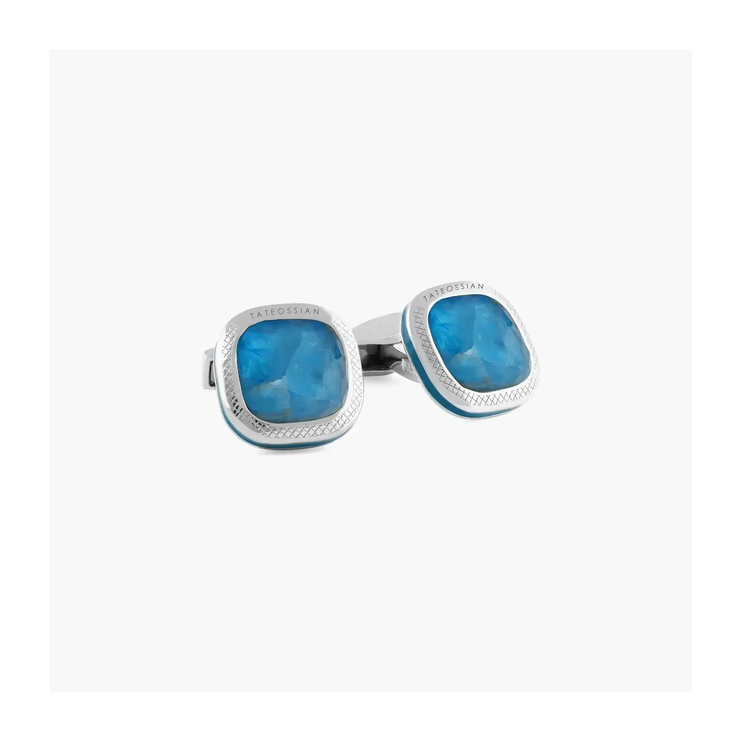 Butoni argint masiv Apatite Doppione Cushion