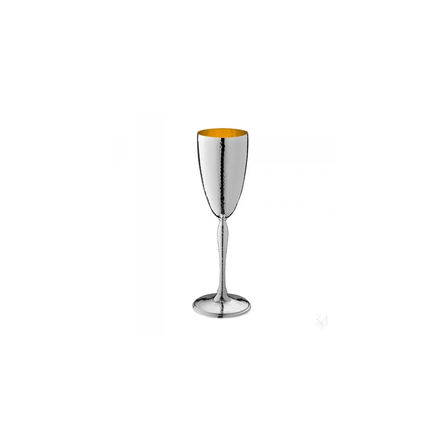 Set 2 pahare argint masiv pentru sampanie Parighi Hammered Gold