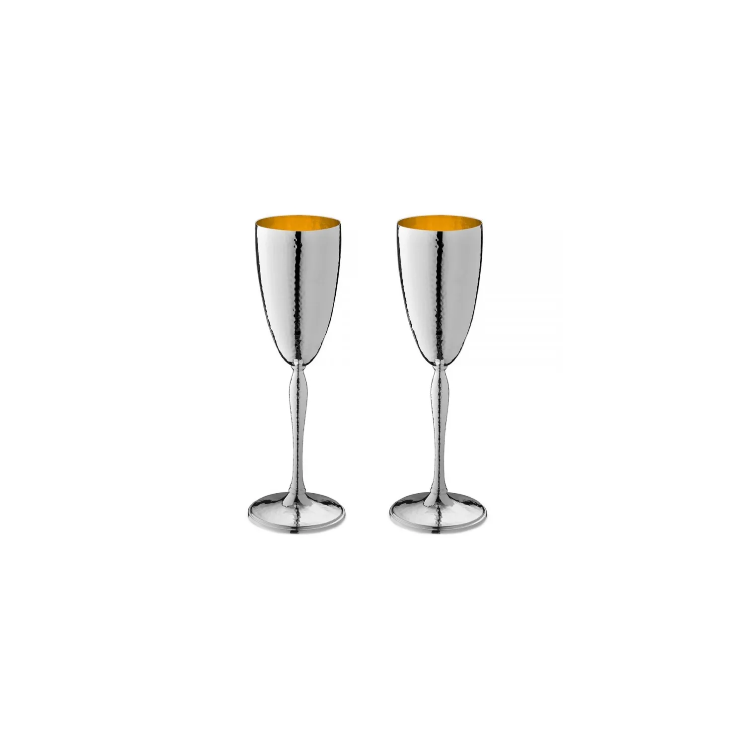 Set 2 pahare argint masiv pentru sampanie Parighi Hammered Gold
