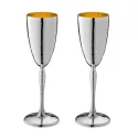 Set 2 pahare argint masiv pentru sampanie Parighi Hammered Gold