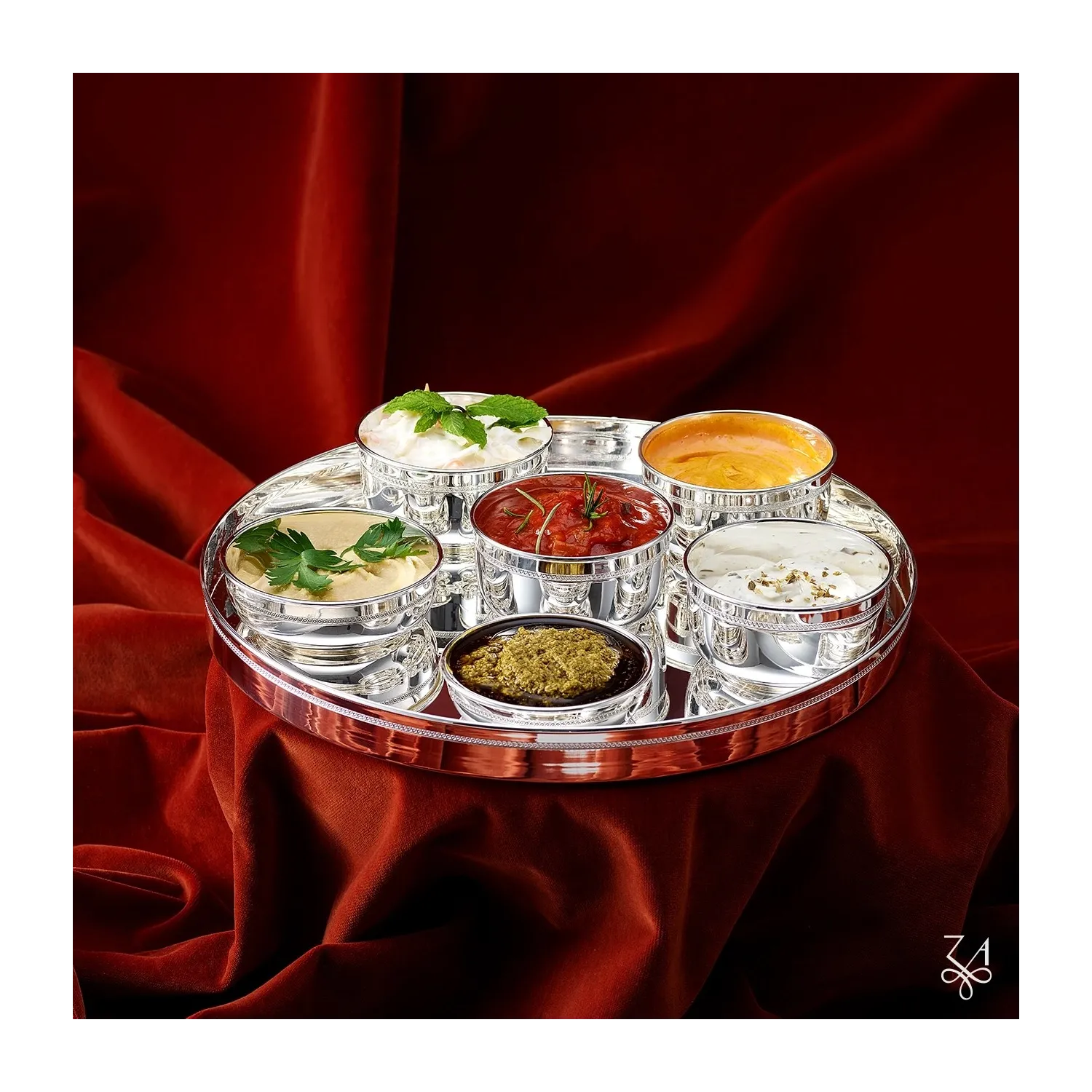 Set servire Indian din argint masiv Thali