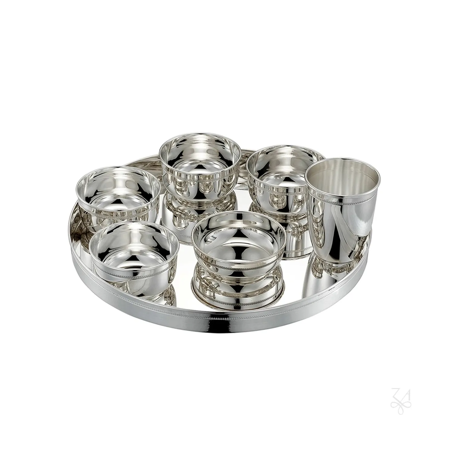 Set servire Indian din argint masiv Thali
