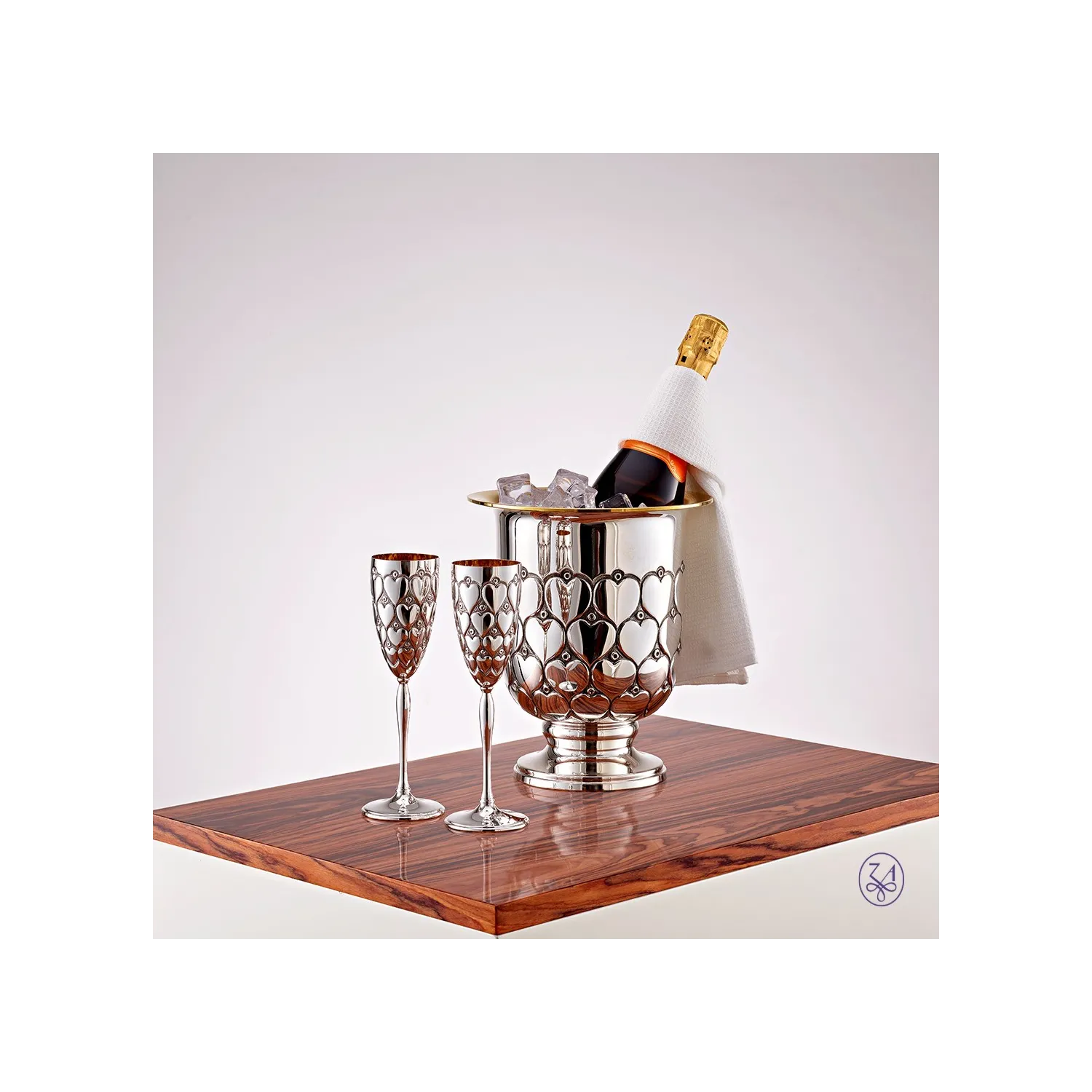 Set 2 pahare argint masiv AG925 placate cu aur Cuori