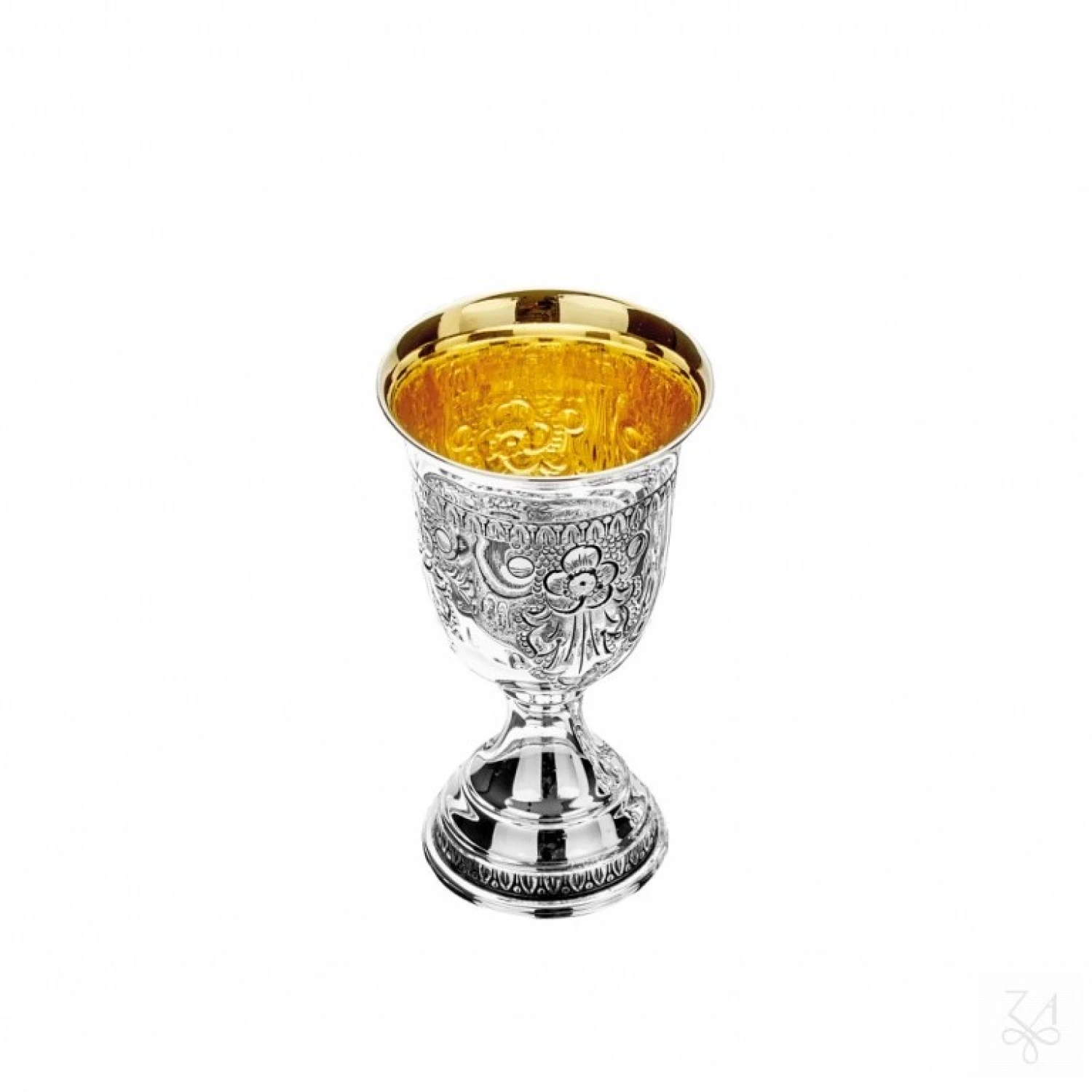 Set tava cu 8 pahare argint masiv Poppy placate cu aur