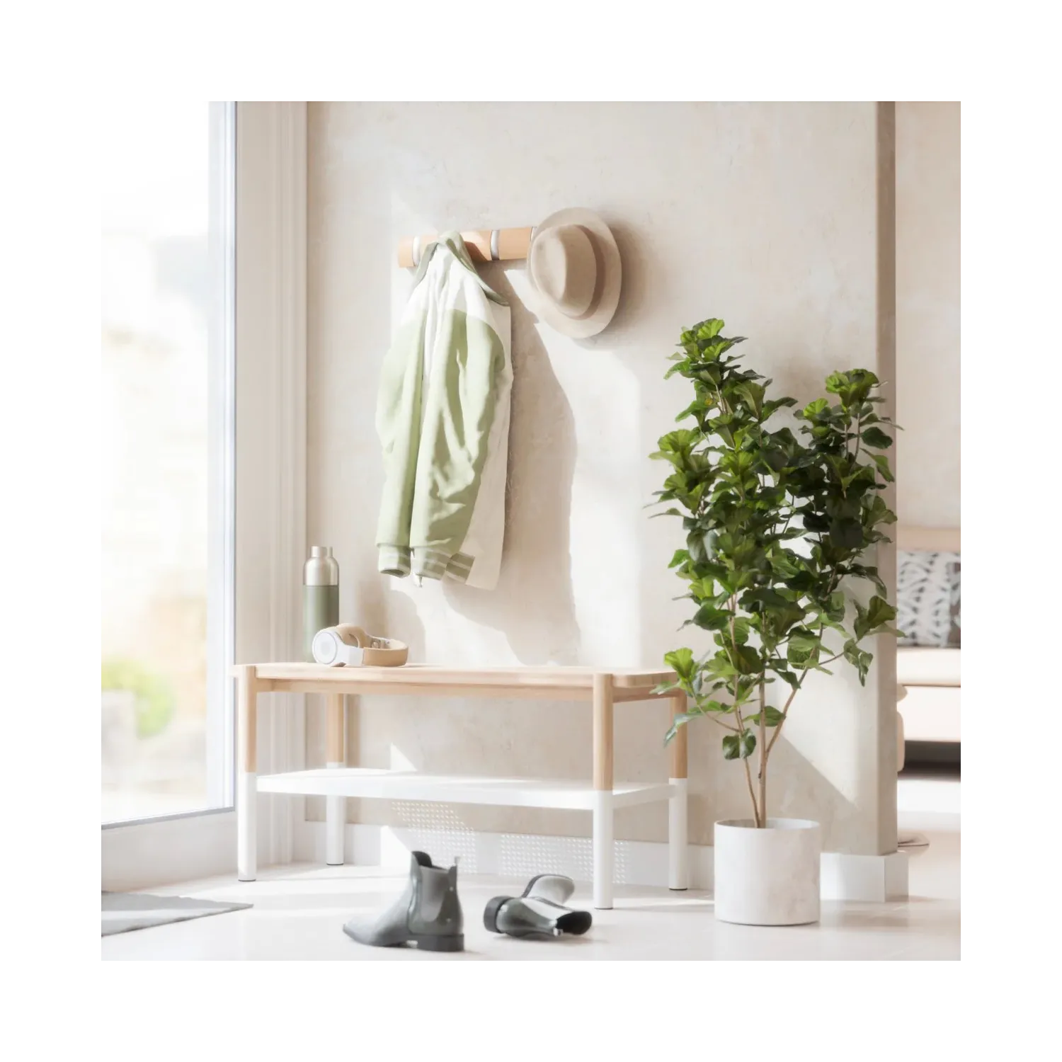 Cuier cu 5 carlige rabatabile Umbra Flip natural