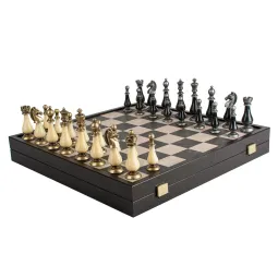 Joc de sah Leather Chessboard Chessmen & Pearl