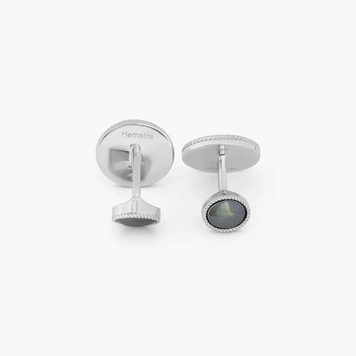 Butoni argint Cable Oval Hematite