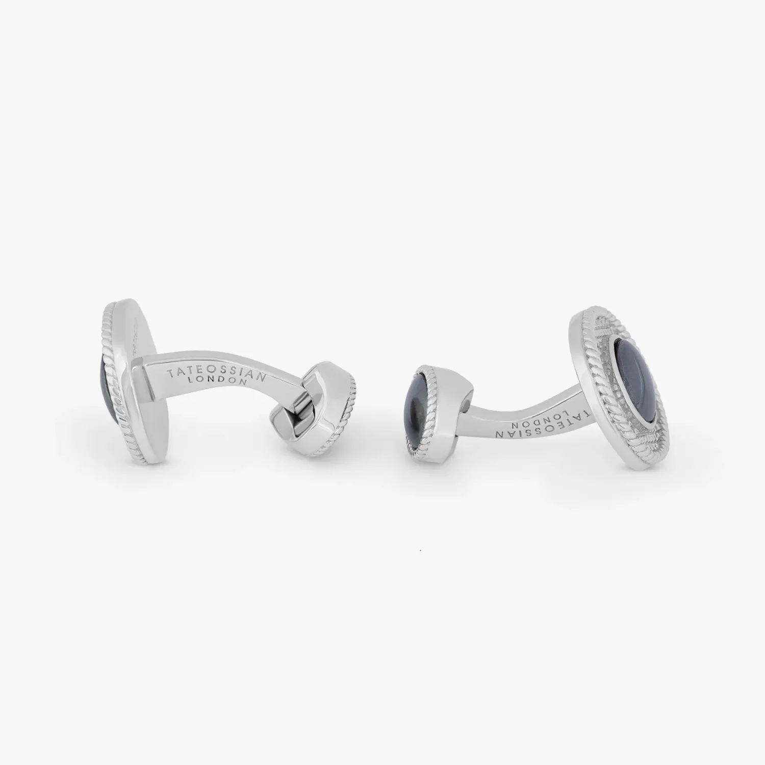 Butoni argint Cable Oval Hematite