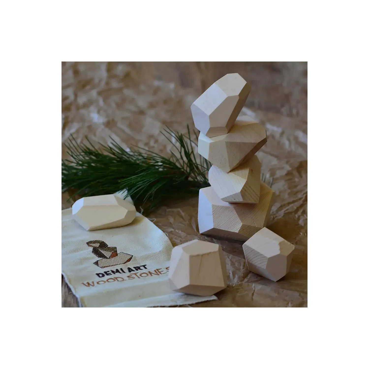 Set de pietre din lemn natural, 40cm