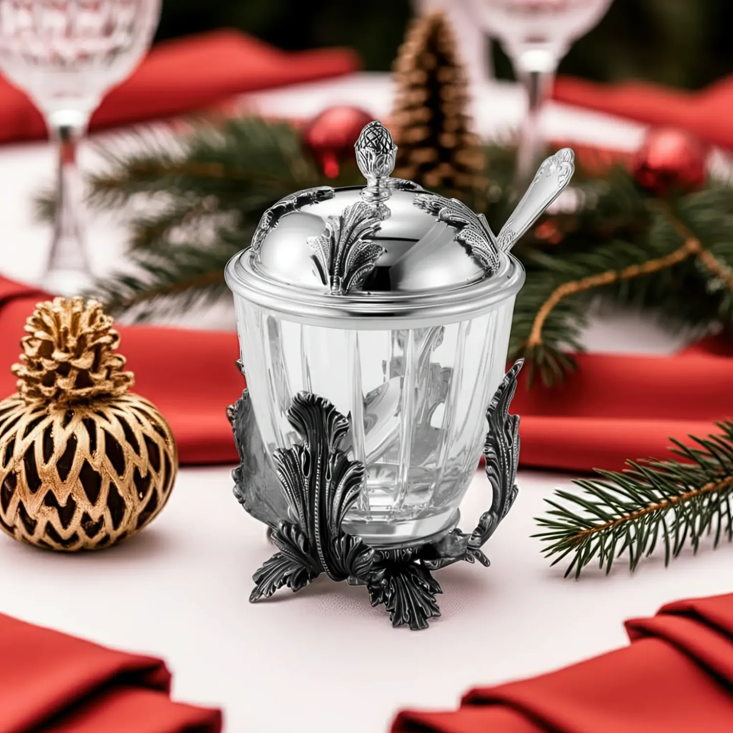 Vas miere argint masiv si cristal Acanthus