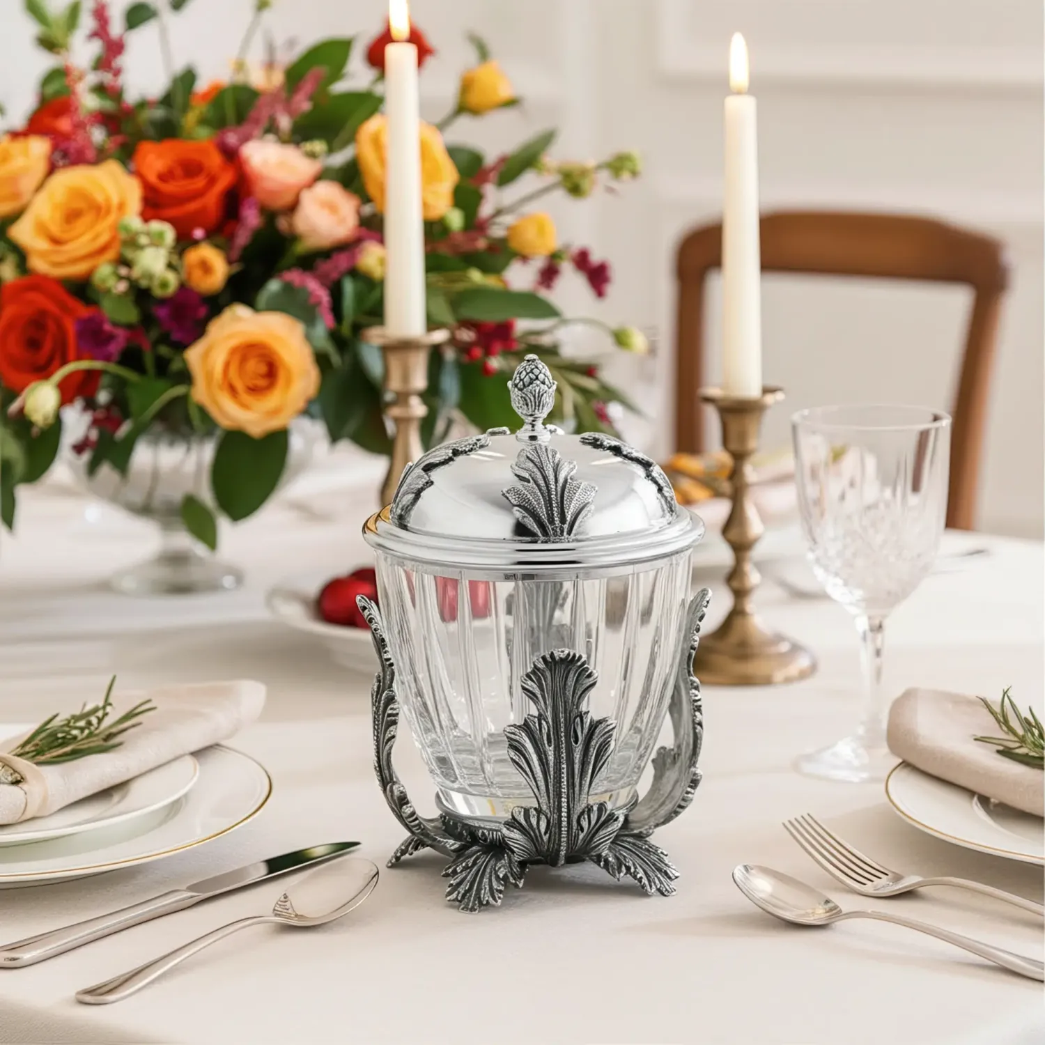 Vas miere argint masiv si cristal Acanthus