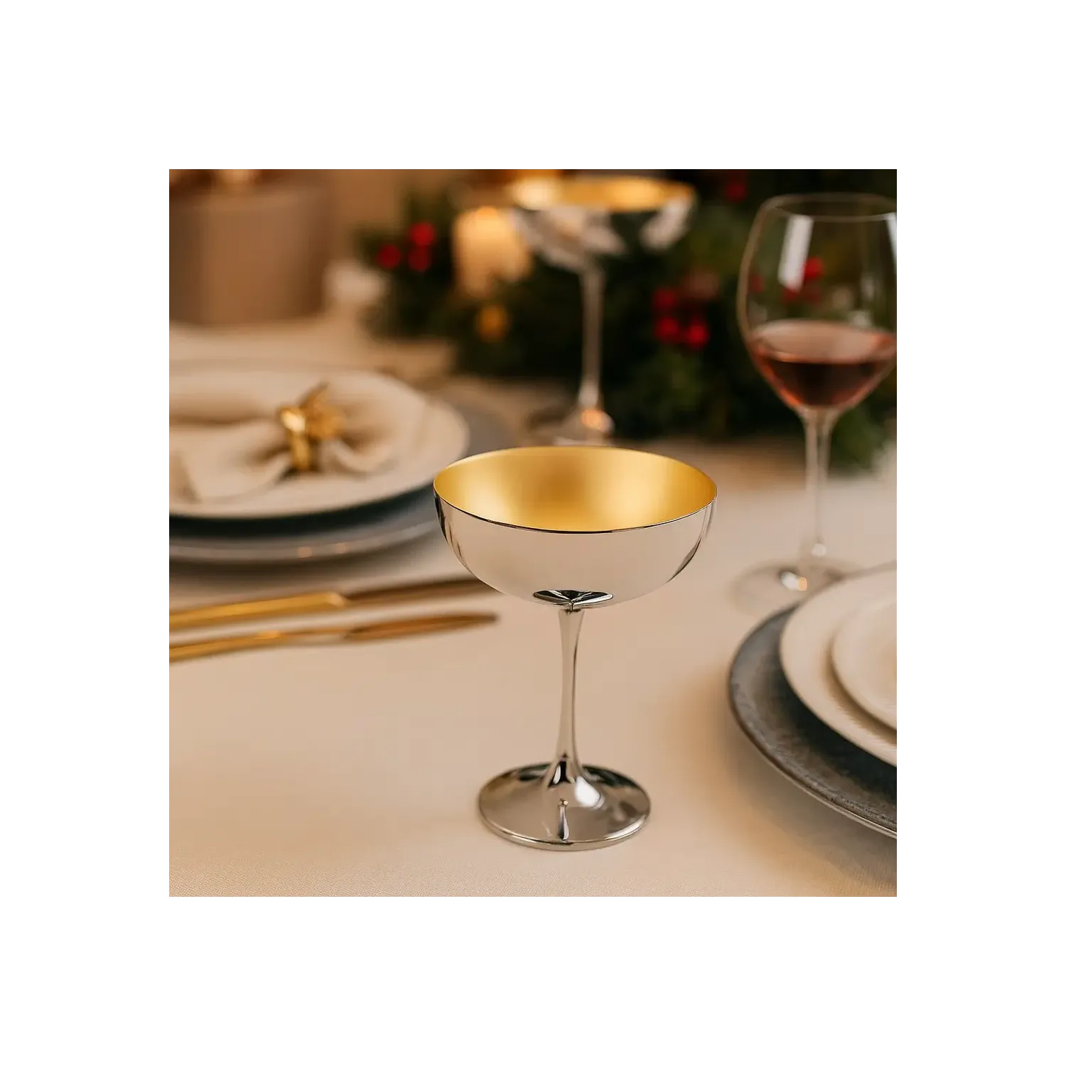 Pahar argint masiv AG925 Champagne placat cu aur