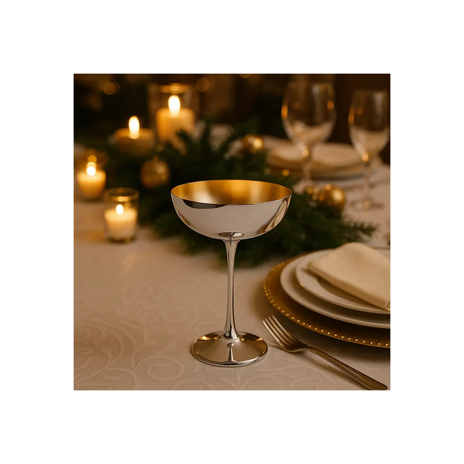 Pahar argint masiv AG925 Champagne placat cu aur