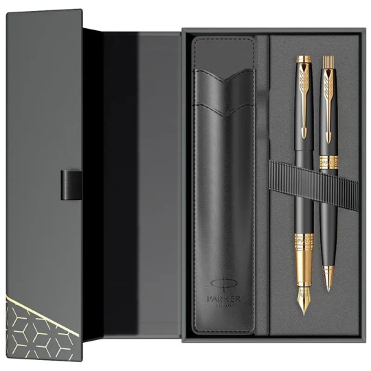 Set Pix si Stilou Parker Aster Gold cu etui mat