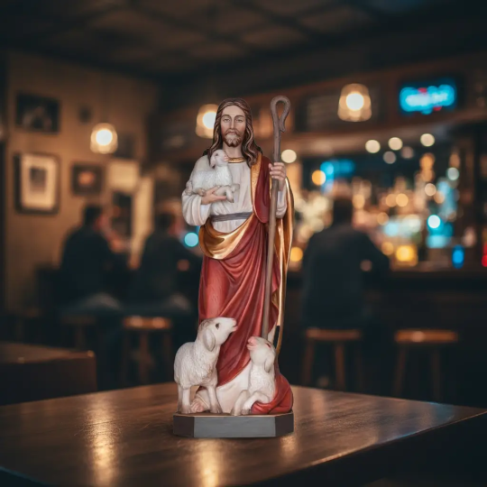 Statueta lemn "Pastorul cel bun", 34cm