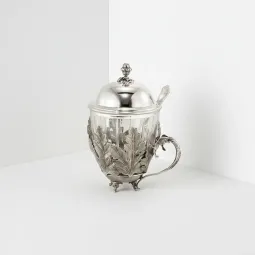 Cana ceai argint masiv si cristal Acanthus