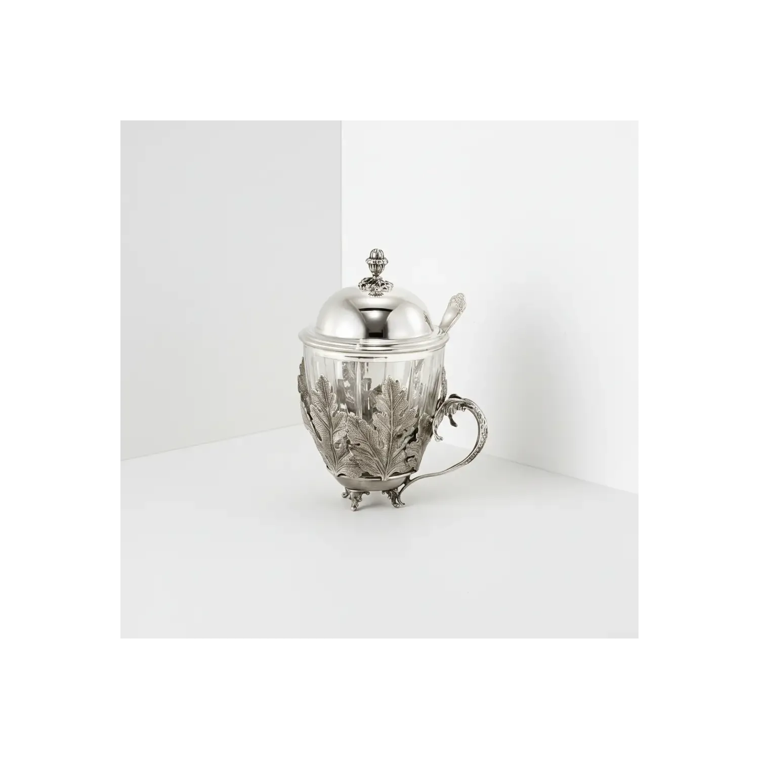 Cana ceai argint masiv si cristal Acanthus