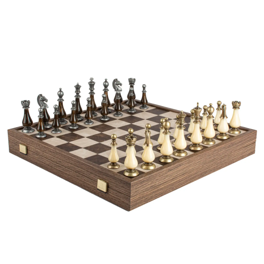 Joc de sah Leather Chessboard Chessmen & Ivory
