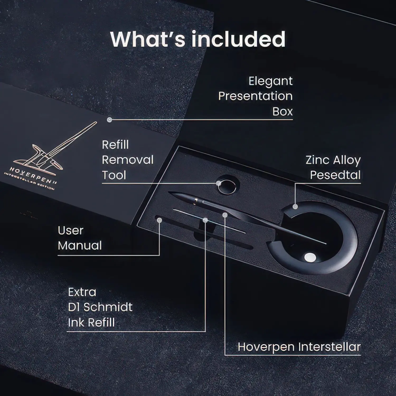 Hoverpen Interstellar Space Black placat cu Aur 18K