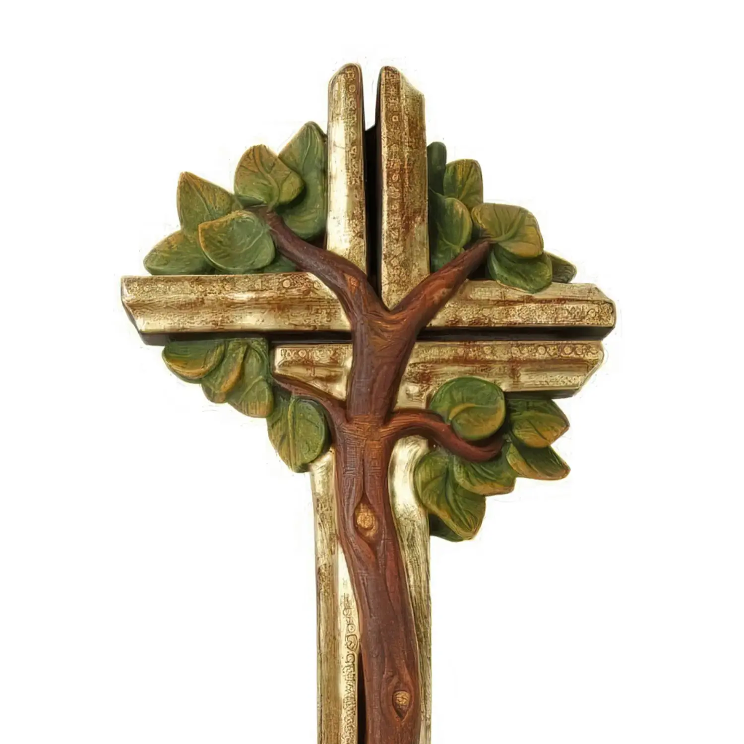 Cruce din lemn placat cu aur "Arborele vietii", 40cm