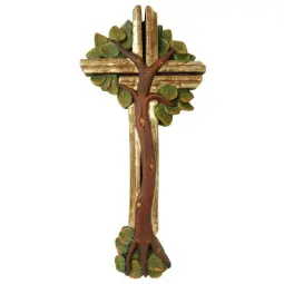 Cruce din lemn placat cu aur "Arborele vietii", 40cm