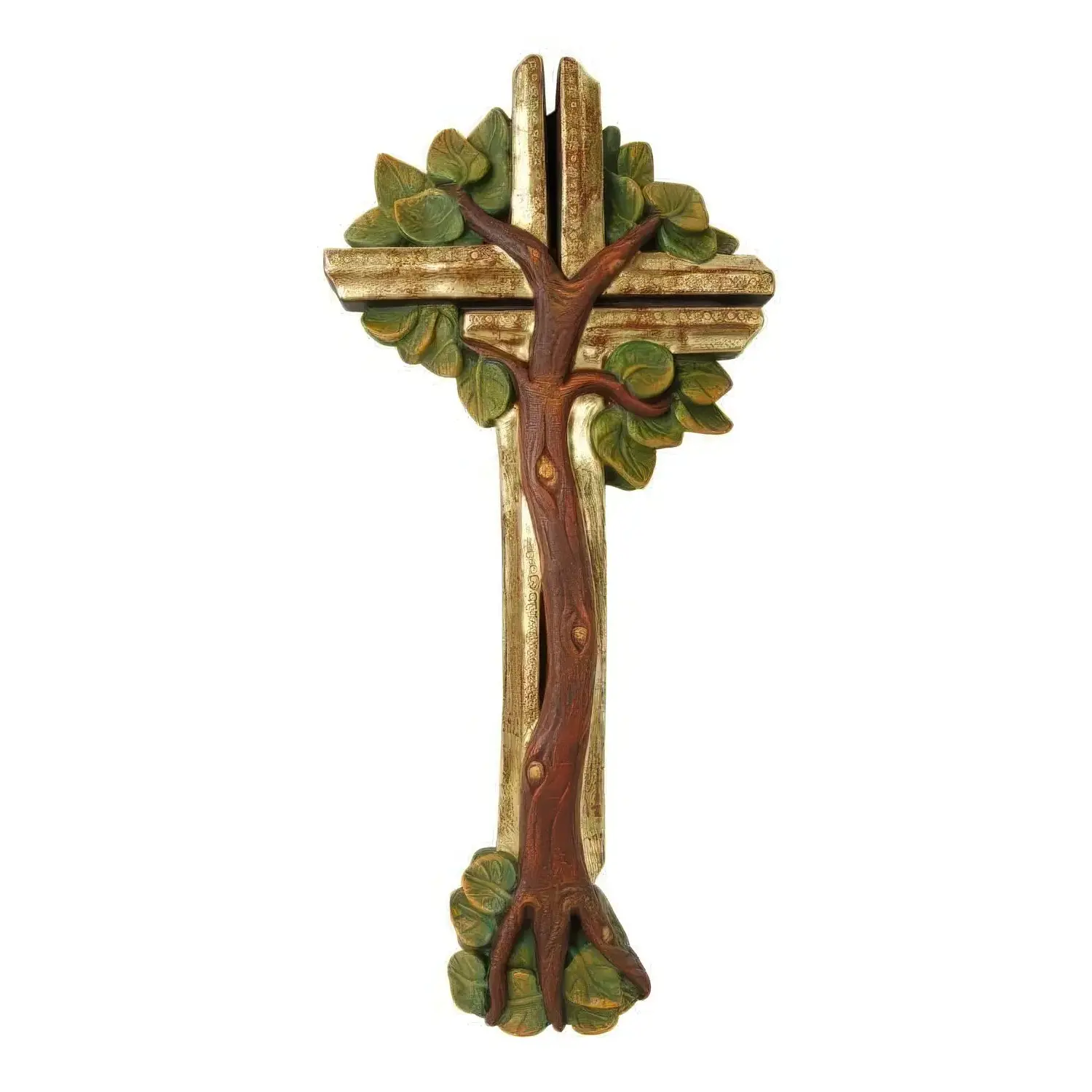 Cruce din lemn placat cu aur "Arborele vietii", 40cm