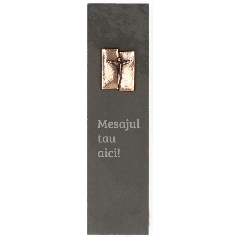 Placheta piatra "mesaj crestin" bronz masiv