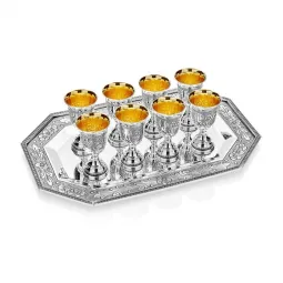Set tava cu 8 pahare argint masiv Poppy placate cu aur